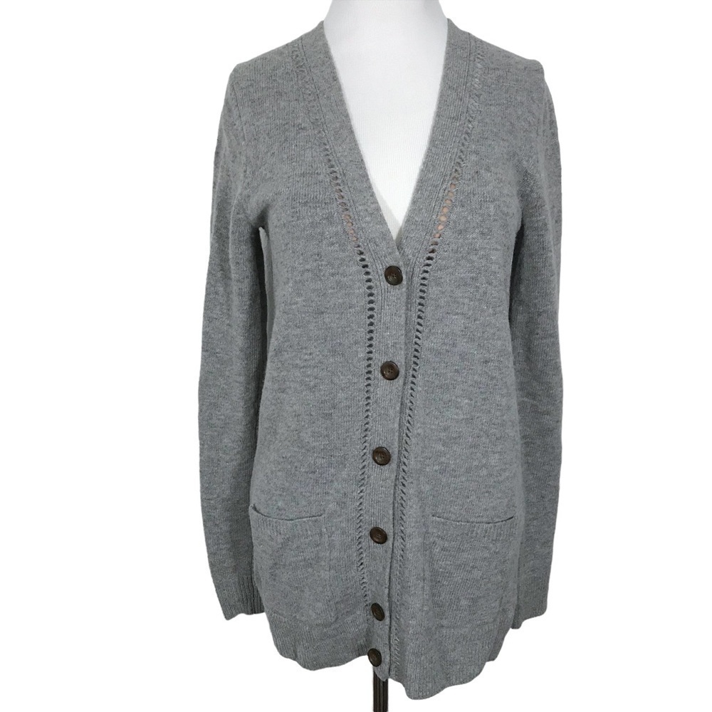 Fossil Vintage Gray Wool Cashmere Blend Sweater Long Knit Cardigan Size Small
